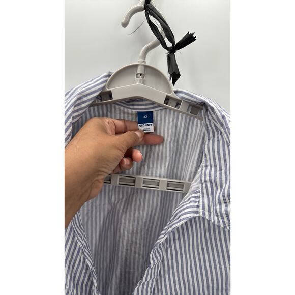 Old Navy Striped Cutout Midi Shirt Dress blue white size 3X cotton side slits - Picture 9 of 10